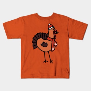 Thanksgiving Turkey Winter Red Hat and Scarf Kids T-Shirt